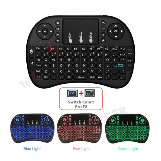 Mini Wireless Remote 2,4GHz Keyboard with Touchpad Mouse for Android TV Box Colourful LED Backlight Rechargable Li-ion Battery Mini Wireless Remote 2,4GHz Keyboard with Touchpad Mouse for Android TV Box Colourful LED Backlight Rechargable Li-ion Battery