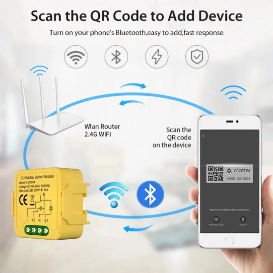Smart switch récepteur matter Module 1ch 16A 3000w V-MT-S01 compatible apple homekit