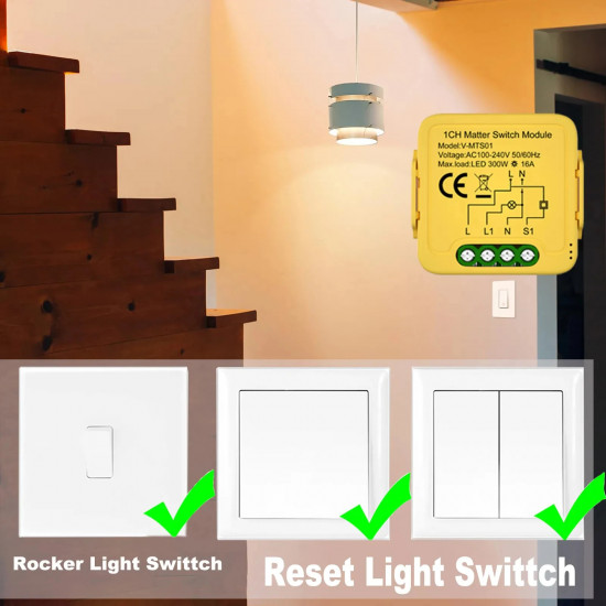 Smart switch récepteur matter Module 1ch 16A 3000w V-MT-S01 compatible apple homekit