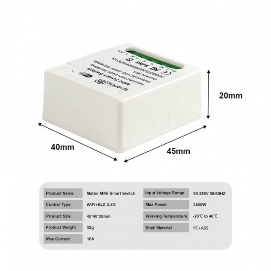 Smart switch récepteur matter Module 1ch 16A 3000wcompatible apple homekit