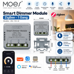 Module Variateur d'Éclairage Dimmer  Zigbee 3.0 – 1 Canal – 150W – Tuya MOES ZM-105-M