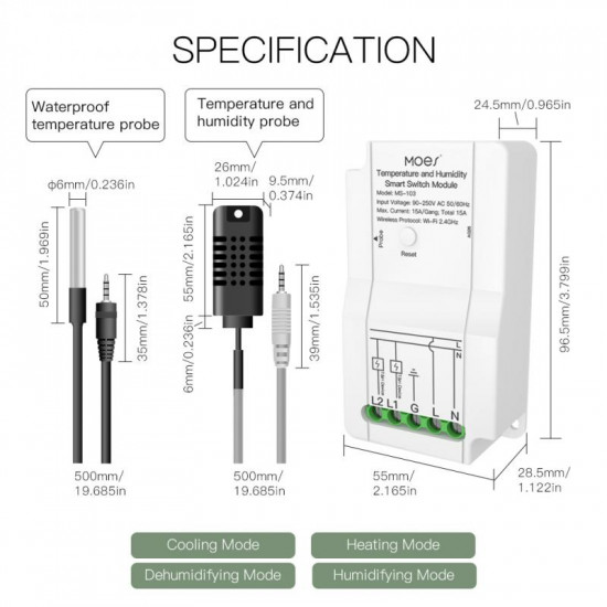 Module de controle température et humidité sans-fils 2 voies 15A compatible tuya 