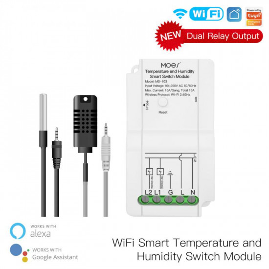 Module de controle température et humidité sans-fils 2 voies 15A compatible tuya Module de controle température et humidité sans-fils 2 voies 15A compatible tuya