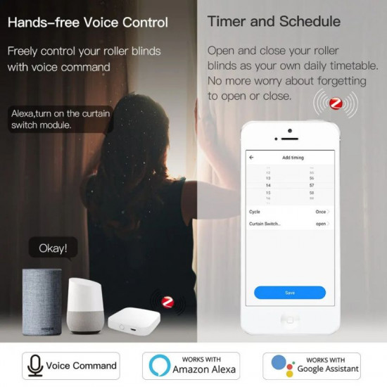 Récepteur Tuya Zigbee pour volet et store électrique avec connection RF pour télécommande Moes MS-108ZR