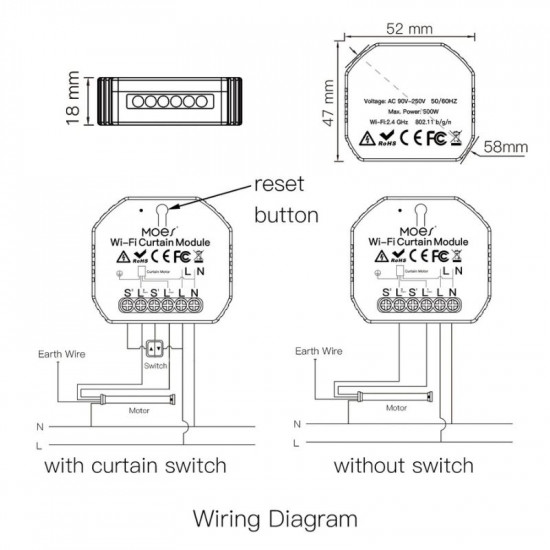 Récepteur Tuya Zigbee pour volet et store électrique avec connection RF pour télécommande Moes MS-108ZR