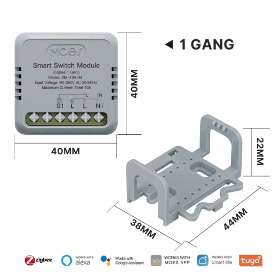 Module recepteur  Interrupteur Intelligent Zigbee 3.0 – 1 Canal 10A – Tuya MOES ZM4LT1