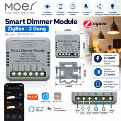 Module Variateur d'Éclairage Dimmer Zigbee 3.0 – 2 Canaux – Tuya MOES ZM-105B-M