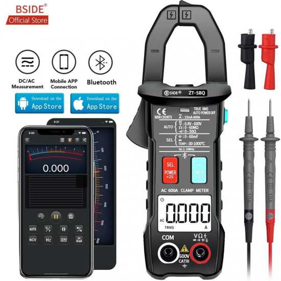 Digital Clamp meter BSIDE ZT-5BQ Wireless Technology Smart multimeter True RMS Voltmeter Ammeter Auto Rang Capacitor NCV Tester Digital Clamp meter BSIDE ZT-5BQ Wireless Technology Smart multimeter True RMS Voltmeter Ammeter Auto Rang Capacitor NCV Tester