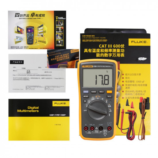 Multimètre numérique FLUKE 15B + , testeur de température Ohm, capacité de courant de tension AC/DC, mesure automatique/manuelle Multimètre numérique FLUKE 15B + , testeur de température Ohm, capacité de courant de tension AC/DC, mesure automatique/manuelle