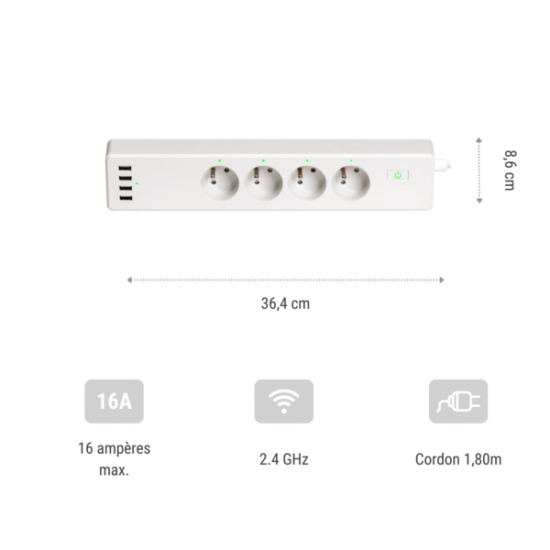 Multiprise connectée avec 4 prises + 4 ports USB Application tuya , konyx , compatible alexa et googleHome