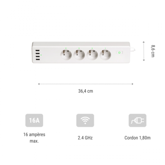 Multiprise connectée avec 4 prises + 4 ports USB Application tuya , konyx , compatible alexa et googleHome Multiprise connectée avec 4 prises + 4 ports USB Application tuya , konyx , compatible alexa et googleHome