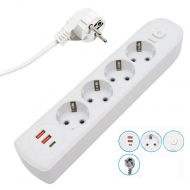 Rallonge pour 4 prises + 2 USB, Type-c, 2 m, Q603, Blanc  Rallonge pour 4 prises + 2 USB, Type-c, 2 m, Q603, Blanc