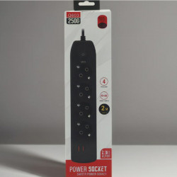 Rallonge pour 4 prises + 2 USB, Type-c, 2 m, Q603, Noir Rallonge pour 4 prises + 2 USB, Type-c, 2 m, Q603, Noir