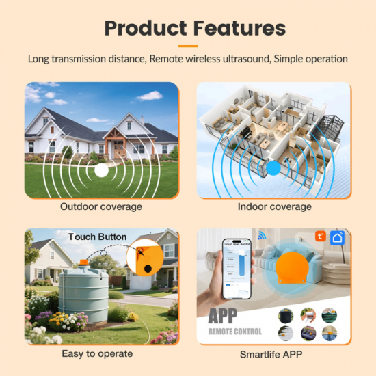 capteur de niveau de liquide ultrasonique intelligent pour réservoir Zigbee tuya 