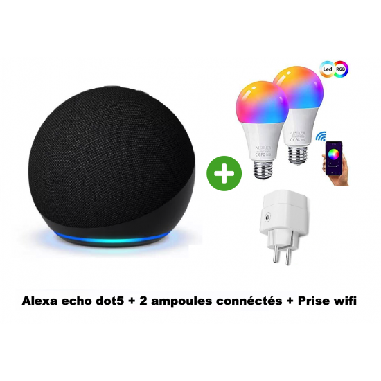 Pack domotique 2 : Alexa echo dot5 , 2 lampes connéctés et prise wifi  