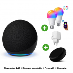 Home automation pack 3: Alexa echo dot 5, 2 connected lamps, wifi socket and universal remote control