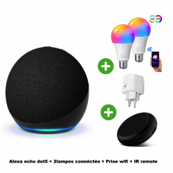 Pack domotique 3 : Alexa echo dot5 , 2 lampes connéctés , prise wifi  et télécommande universelle 