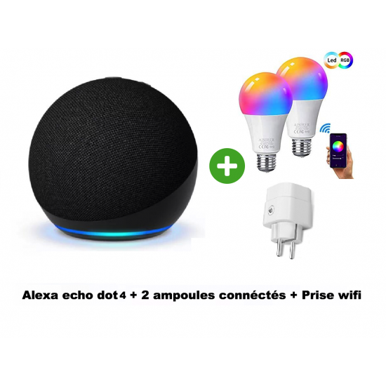 Pack domotique 4 : Alexa echo dot4 , 2 lampes connéctés et prise wifi  