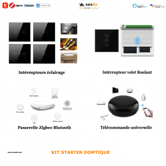 KIT Starter Pour Appartement Intelligente  Zigbee Tuya Compatible Alexa et GoogleHome sesdz-zigbee-F3-starter