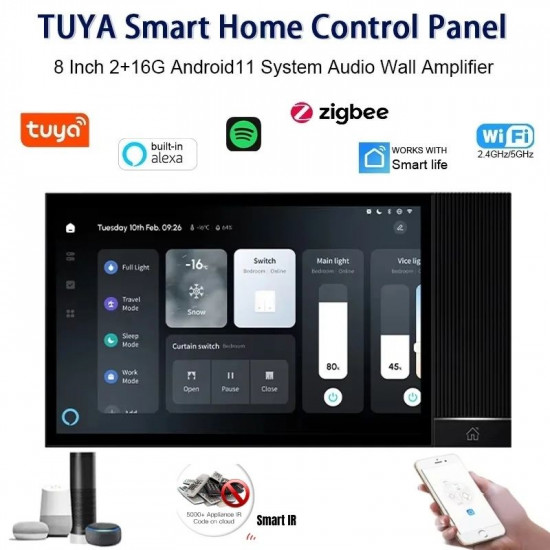 Panneau de commande pour maison intelligente, écran tactile de 8 pouces, Bluetooth, passerelle Zigbee et IR intégré