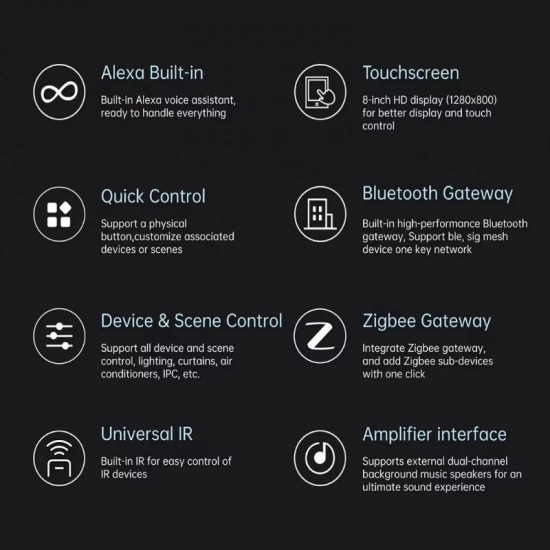 Panneau de commande pour maison intelligente, écran tactile de 8 pouces, Bluetooth, passerelle Zigbee et IR intégré