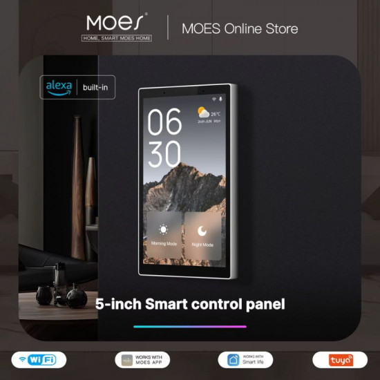 Panneau de commande tactile central 5 pouces avec commande vocale intégrée Alexa et ZigBee Moes-US-5inch Panneau de commande tactile central 5 pouces avec commande vocale intégrée Alexa et ZigBee Moes-US-5inch