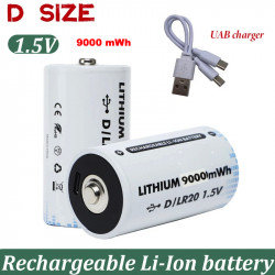 Pile Lithium rechargeable avec cable type-c D1/1.5V  9000mWH Metama Pile Lithium rechargeable avec cable type-c D1/1.5V  9000mWH Metama
