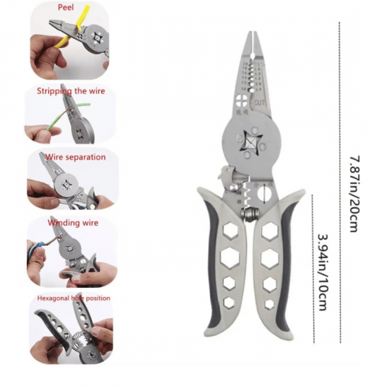 Pince professionnelle multifonction 26-en-1 – Dénudage, sertissage et coupe-câble