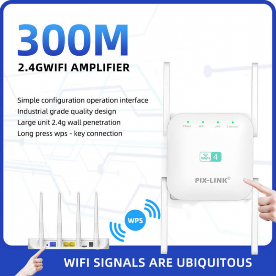 Point d'acces Répéteur signal WiFi PIXLINK WR52Q 300 Mbps – Haute pénétration du signal