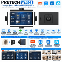 Panneau de Contrôle Domotique Android 10,1″ Pretech WP103 – Écran Tactile Wi-Fi / PoE – Installation Murale Standard EU