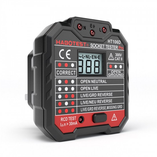 Socket Tester GFCI HT106D Wall Plug Pro Intelligent Circuit Breaker Finders With RCD Test Mini Voltmeter Polarity Phase Check Socket Tester GFCI HT106D Wall Plug Pro Intelligent Circuit Breaker Finders With RCD Test Mini Voltmeter Polarity Phase Check