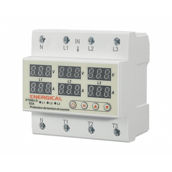 PROTECTEUR DE TENSION ET COURANT REGLABLE TRIPHASE ENERGICAL PTDR4-D 63A (DOMESTIQUE)