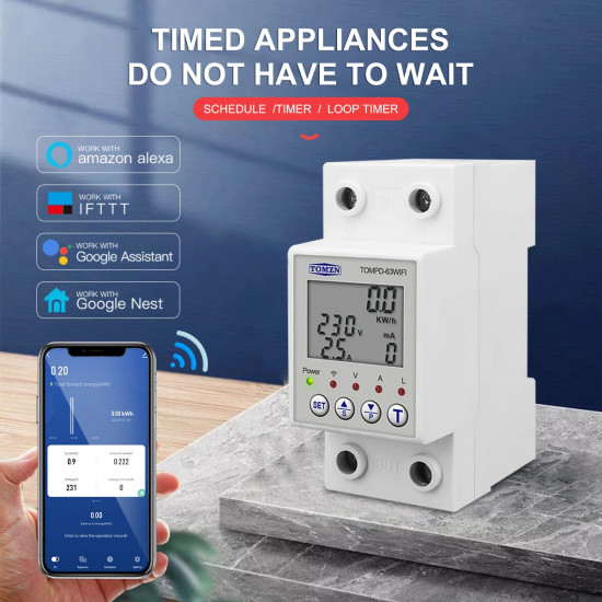 Disjoncteur et Protection intelligente wifi Tuya 63A TOMZN TOMPD-63WIF