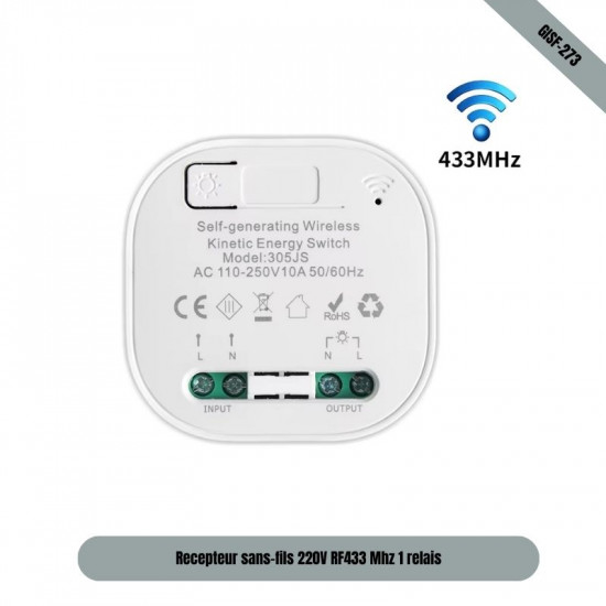 Module récepteur RF 433Mhz 220V compatible avec inrerrupteur cinétique sans pile GISF2703 
