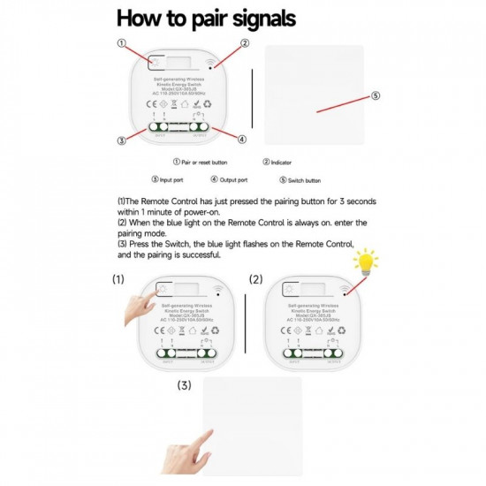 Module récepteur RF 433Mhz 220V compatible avec inrerrupteur cinétique sans pile GISF2703 