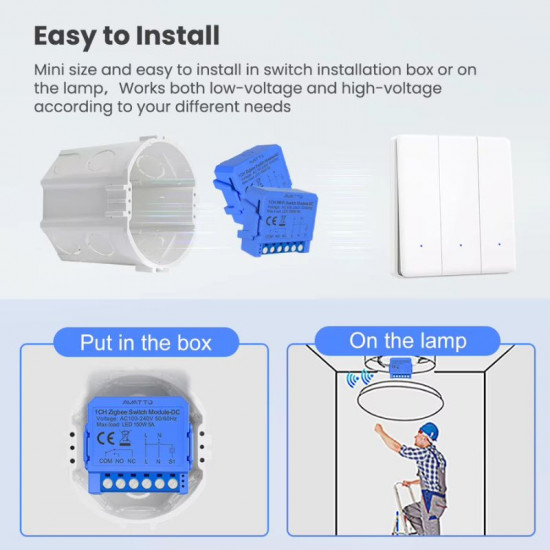 Module récepteur zigbee a contact sec DC 7-32V/ AC 110-240V avatto tuya ZWSM16-DC-1