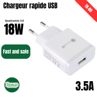 Chargeur rapide 18W Qualcomm 3.0  REVALEO TK-80 blanc Chargeur rapide 18W Qualcomm 3.0  REVALEO TK-80 blanc