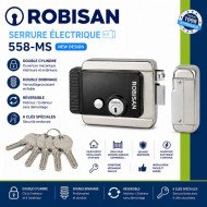 Serrure Électrique ROBISAN 558-MS Double Cylindre – Double Bobinage – Réversible Intérieur / Extérieur