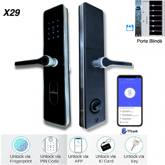 Serrure Biométrique Intelligent Bluetooth TTlock ROBISAN X29 ( Deverrouillage Par Empreinte , Code , App , Clée et TAG Mifare )