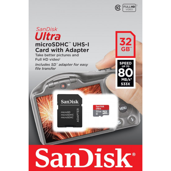 Carte Memoire Sandisk 32Go Micro Sd Class 10 Uhs-I Ultra 100Mb/S