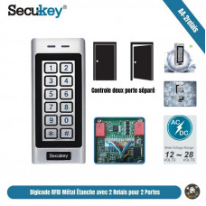 Clavier de Contrôle d’Accès Digicode RFID Métal Étanche avec 2 Relais pour 2 Portes Secukey A4 