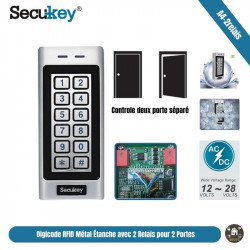 Clavier de Contrôle d’Accès Digicode RFID Métal Étanche avec 2 Relais pour 2 Portes Secukey A4  Clavier de Contrôle d’Accès Digicode RFID Métal Étanche avec 2 Relais pour 2 Portes Secukey A4