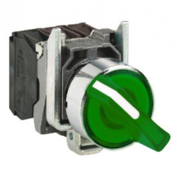 Illuminated selector switch, metal, green, Ø22, 2 positions, stay put, 110...120 V AC, 1 NO