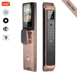 Serrure intélligente T10 cooper-black biométrique avec caméra Pour porte extérieure Tuya empreintes digitale , code , faciale et carte ic et  Serrure intélligente T10 cooper-black biométrique avec caméra Pour porte extérieure Tuya empreintes digitale , code , faciale et carte ic et