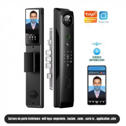 Serrure intélligente JRP Noir biométrique avec caméra Pour porte extérieure Tuya empreintes digitale , code , faciale et carte ic et code
