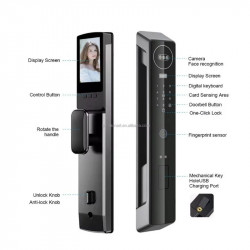 Serrure intélligente JRP Noir biométrique avec caméra Pour porte extérieure Tuya empreintes digitale , code , faciale et carte ic et code