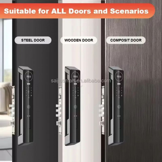 Serrure intélligente JRP Noir biométrique avec caméra Pour porte extérieure Tuya empreintes digitale , code , faciale et carte ic et code