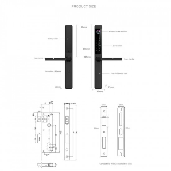 Serrure intélligente Porte aluminium ultra-mince NFC Bluetooth Ttlock F9PRO