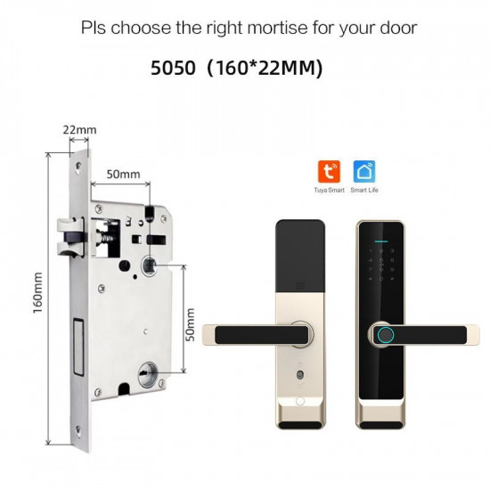 Serrure intelligente biomértique finition Argent TTLock Bluetooth – Empreinte, Code, Carte MIFARE – Mortaise 5050 