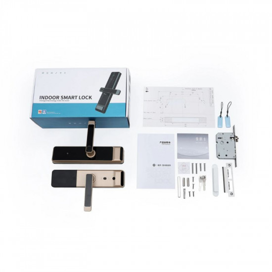 Serrure intelligente biomértique finition doré TTLock Bluetooth – Empreinte, Code, Carte MIFARE – Mortaise 5050 